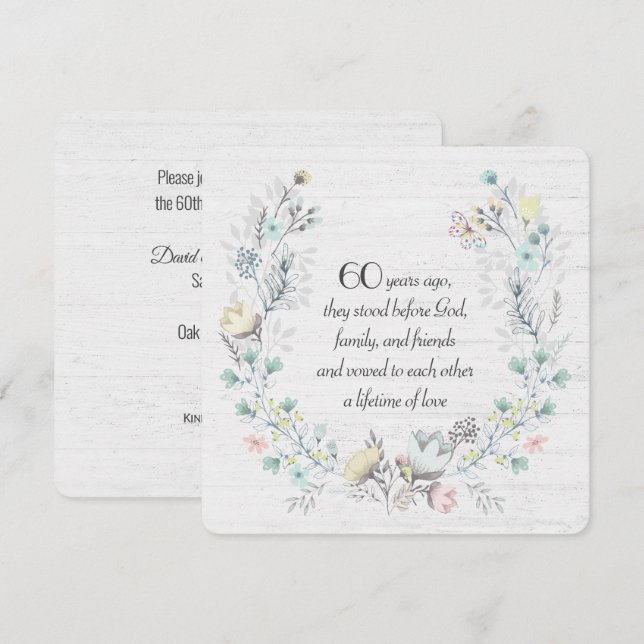 60. Jubiläumsschaden auf Holz Einladung (Vorne/Hinten)