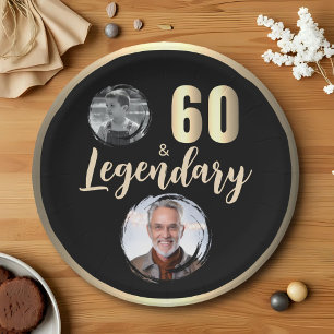 60 & Legendary 2 Fotos 60. Geburtstag Gold Pappteller