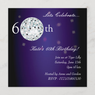 60. Lila Disco-Ball-Party Einladung