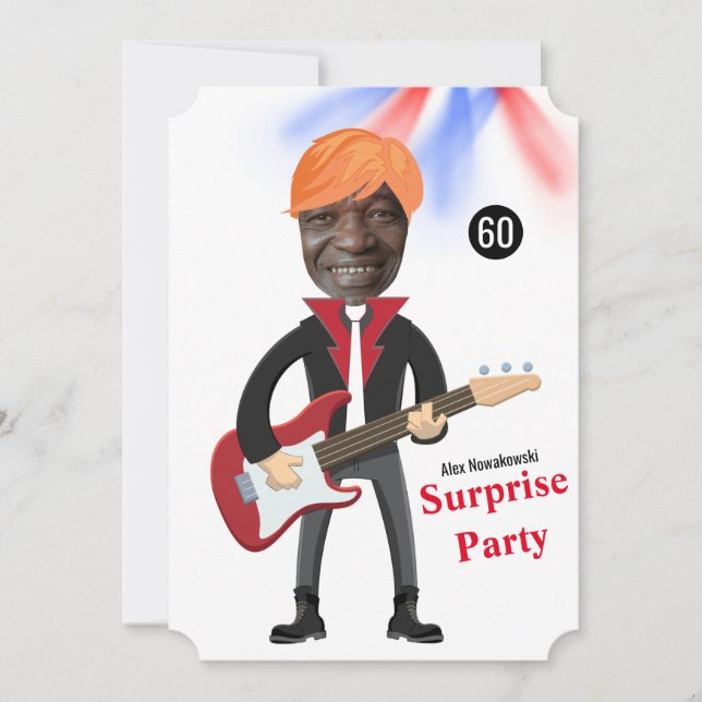60. Mens 🎸 🤣 Rockstar Birthday Gitarre Funky Fun Einladung (Vorderseite)
