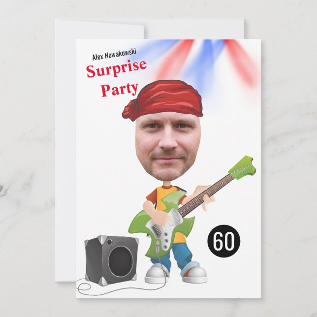 60. Mens 🎸 🤣 Rockstar Birthday Gitarre Funky Fun Einladung (Vorderseite)