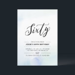 60 Minimal 60. Geburtstagsparty Blue Watercolor Einladung<br><div class="desc">Feiern Sie Ihren besonderen Tag mit dieser einfachen minimalen 60. Geburtstagsfeier. Dieses Design verfügt über ein stilvolles Schriftzeichen "Sixty" mit einem weichen,  blau-mintfarbenen Aquarell-Hintergrund. Mehr Geburtstagseinladungen für Erwachsene und Party-Zubehör sind in meinem Shop BaraBomDesign erhältlich.</div>