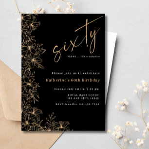 60. Modern Black & Gold Foil Überraschung Geburtst Folieneinladung