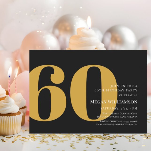 60. Modern Gold und Black Script Geburtstag Einladung (Von Creator hochgeladen)