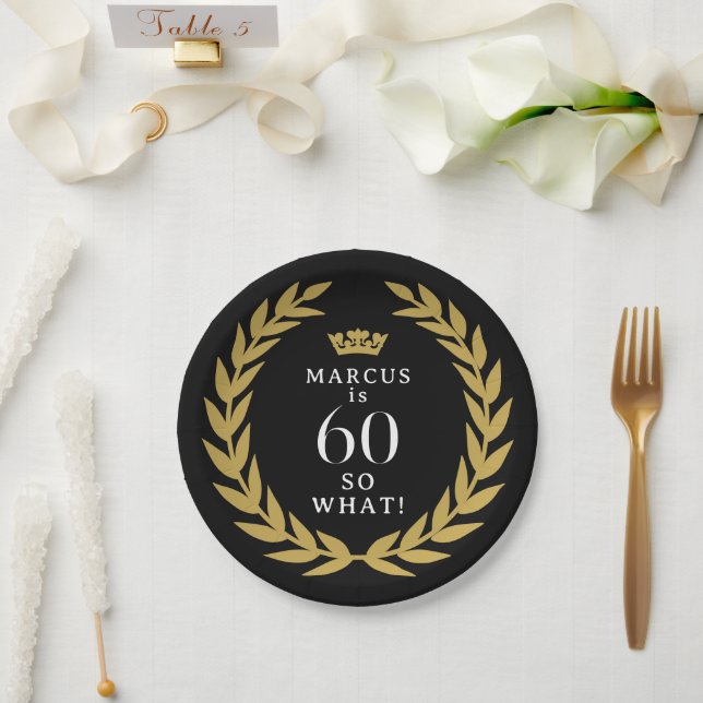 60 Na und Lustiger Lorbeerkranz Krone 60. Geburtst Pappteller (Hochzeit)