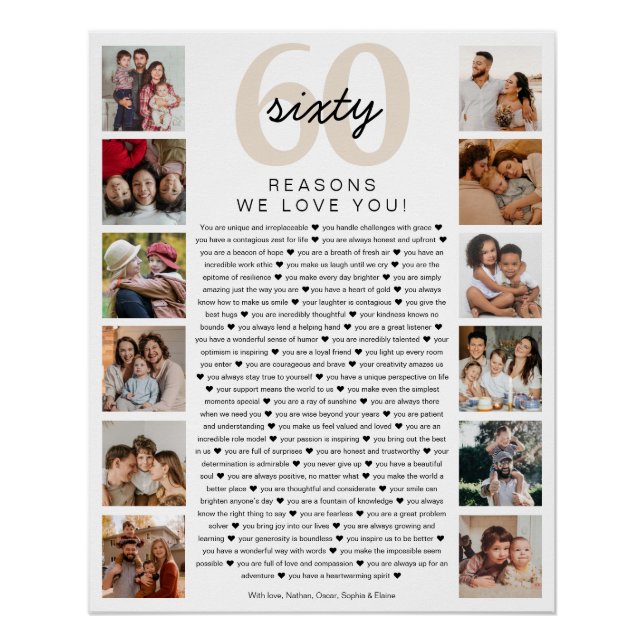 60 Reasons We Love You Birthday Keepsake Gift Poster (Vorderseite)