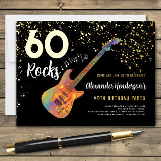 60 Rocks 60. Geburtstagsparty Black Gold Folie Einladungspostkarte