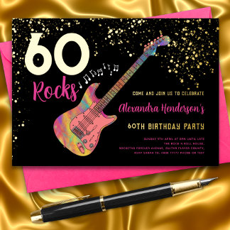 60 Rocks 60. Geburtstagsparty Pink Gold Folieneinladung