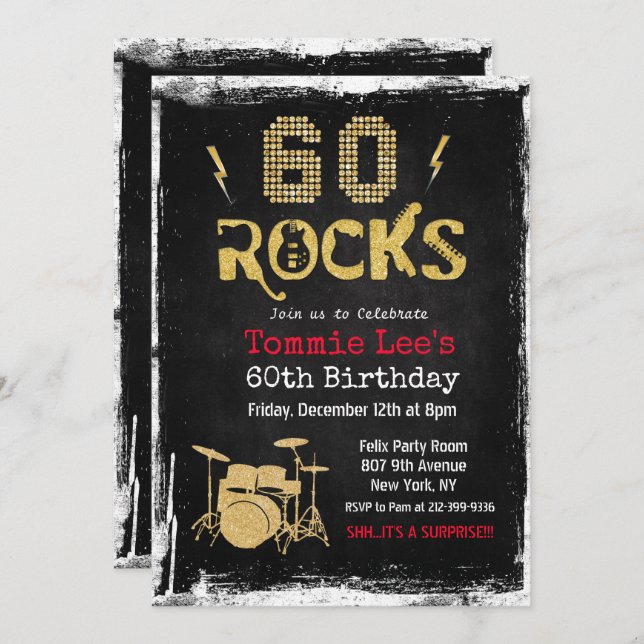 60 Rocks Rockstar Gitarre 60. Geburtstag Einladung (Vorne/Hinten)