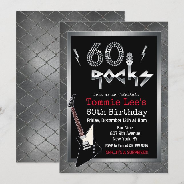 60 Rocks Rockstar Gitarre 60. Geburtstag Einladung (Vorne/Hinten)