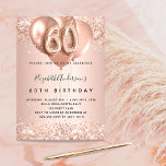 60. Rose Goldballons Luxus Einladung<br><div class="desc">Für einen eleganten 60. Geburtstag. Eine Rose Gold Imitate metallisch aussehend Hintergrund. Mit Rose Gold dekoriert,  glänzen rosa Imitate,  Glitzern und Ballons. Personalisieren und fügen Sie einen Namen und Party-Details. Der Name ist mit einem handgeschriebenen Stil Skript geschrieben,  Nummer 60 mit ballon Stil Schriftart.</div>