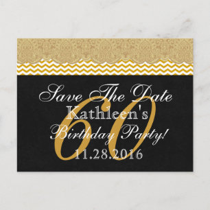 60. Save the Date Geburtstag Gold Lace Chevrons V0 Ankündigungspostkarte