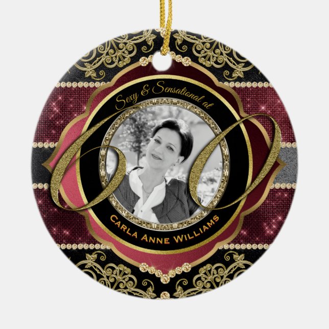 60. Sechzigjähriges Gold-Ruby-Diamonds-Foto Keramik Ornament (Vorne)