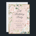 60. Sechzigste 60. Geburtstag Pink Floral Einladung<br><div class="desc">Herrliche goldgelbe pastellfarbene Rosa mit rosa und cremefarbenen delikaten Blume. Diese Einladung ist perfekt für die schöne Frau,  die 60 wird. So schick und raffiniert wie sie. So eine elegante Einladung zum 60. Geburtstag. Ich habe es genossen,  dieses Design für Sie zu kreieren. Zazzle garantiert 100% Kundenservice und Zufriedenheit.</div>