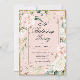 60. Sechzigste 60. Geburtstag Pink Floral Einladung