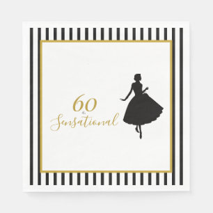 60 & Sensational Schwarz-Gold Geburtstagspartynapk Serviette