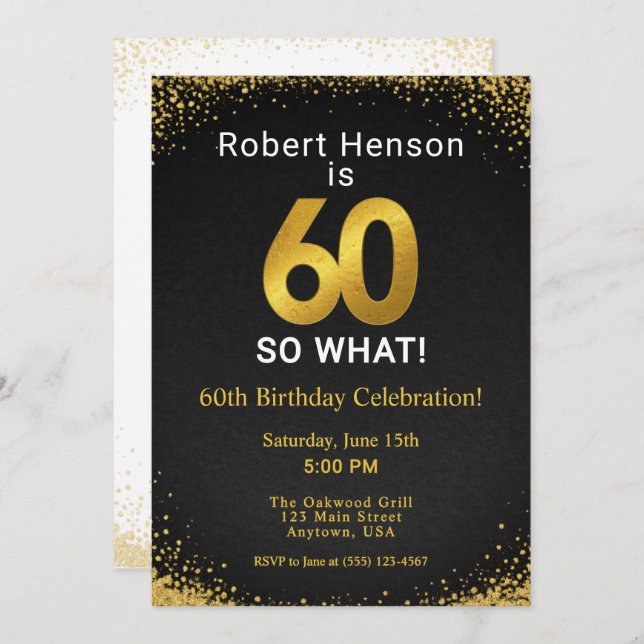 60 So What Black Gold 60th Birthday Einladung (Vorne/Hinten)