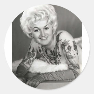 '60 Tattooid Lady Runder Aufkleber