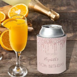60 th birthday blush rose gold glitter drips dosenkühler