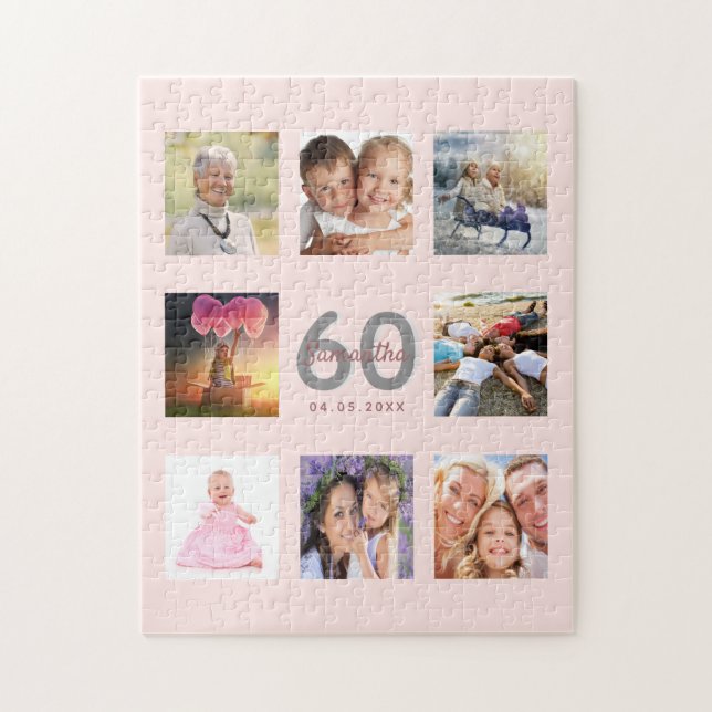 60 th birthday custom foto rose gold blush pink puzzle (Vertikal)