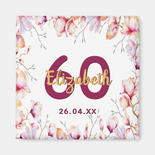 60 th birthday pink magnolia floral name magnet