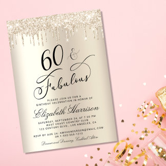 60 tolle Gold Glitzer Geburtstagsparty Einladung