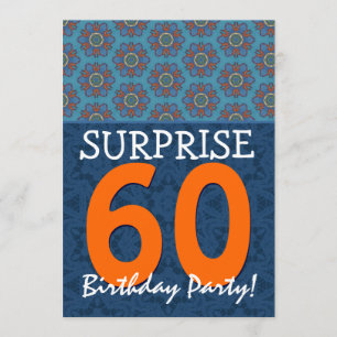 60. Überraschung Birthday Blue und Orange Template Einladung