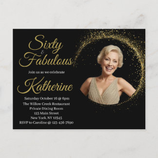 60 und Fabelhaft 60. Geburtstag Foto Schwarz Gold Postkarte