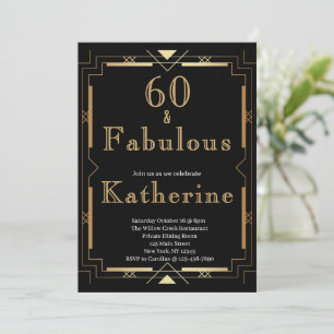 60 und Fabelhaft 60. Geburtstagsfeier Art Deco Einladung