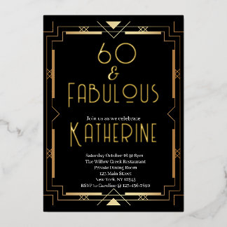 60 und Fabelhaft 60. Geburtstagsfeier Art Deco Folieneinladung