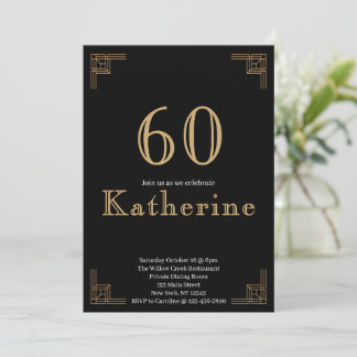 60 und Fabelhaft 60. Geburtstagsfeier Art Deco Fot Einladung