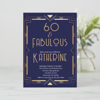 60 und Fabelhaft 60. Geburtstagsfeier Art Deco Nav Einladung