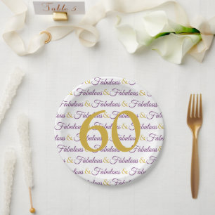 60 und Fabelhaft Elegant 60. Geburtstag Lila Gold Pappteller