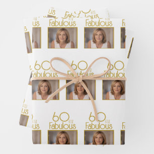 60 und Fabelhaft Gold Foto 60. Geburtstag  Geschenkpapier Set