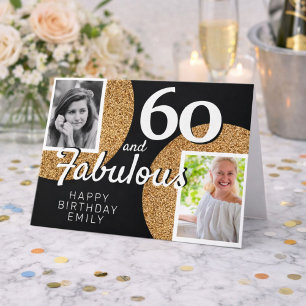 60 und Fabelhaft Gold Glitter 2 Foto 60. Geburtsta Karte