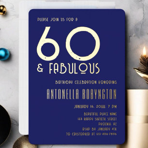 60 und fabelhaft navyblau goldene Retro-Typografie Folieneinladung