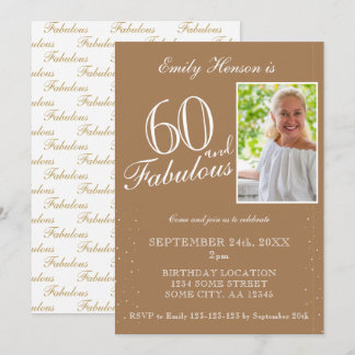 60 und fabelhafte Elegant Beige Foto Geburtstag Einladung