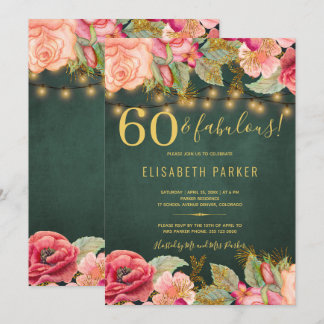 60 und fabelhafte florale elegante 60. Geburtstags Einladung