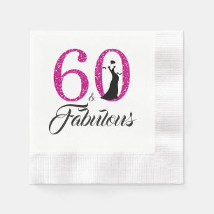 60 und fabelhafte Pink Glitzer 60. Geburtstagspart Serviette