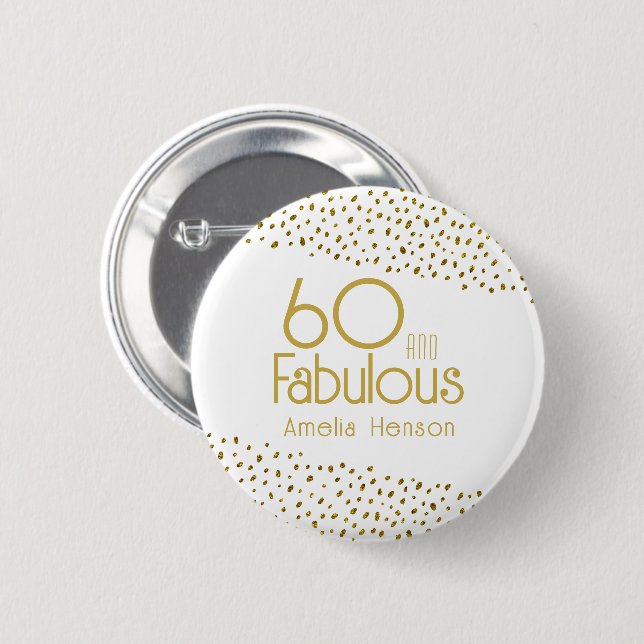 60 und fabelhafter Gold Glitzer 60. Geburtstag Button (Vorne & Hinten)