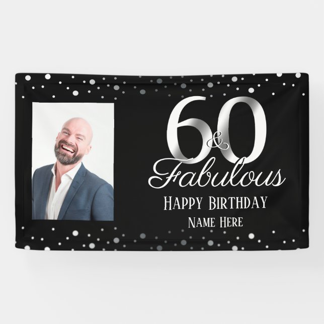 60 und Fabulous Birthday Confetti Foto Banner (Horizontal)