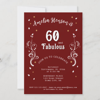 60 und Fabulous Foliage Red 60. Geburtstag Einladung