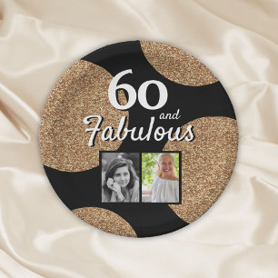 60 und fabulous Gold Glitzer 2 Foto 60. Geburtstag Pappteller