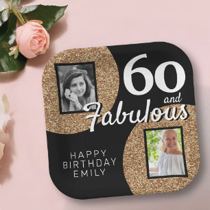 60 und fabulous Gold Glitzer 2 Foto 60. Geburtstag Pappteller