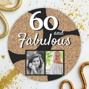 60 und fabulous Gold Glitzer 2 Foto 60. Geburtstag Runder Aufkleber