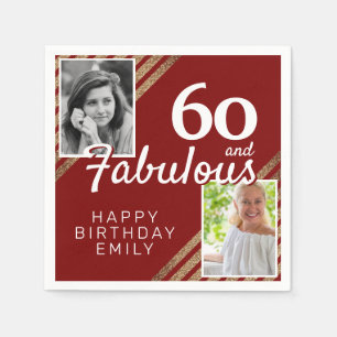 60 und fabulous Gold Glitzer 2 Foto 60. Geburtstag Serviette