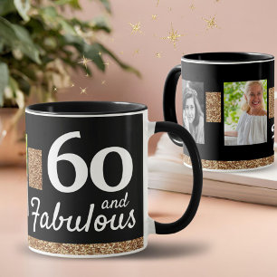 60 und fabulous Gold Glitzer 2 Foto 60. Geburtstag Tasse