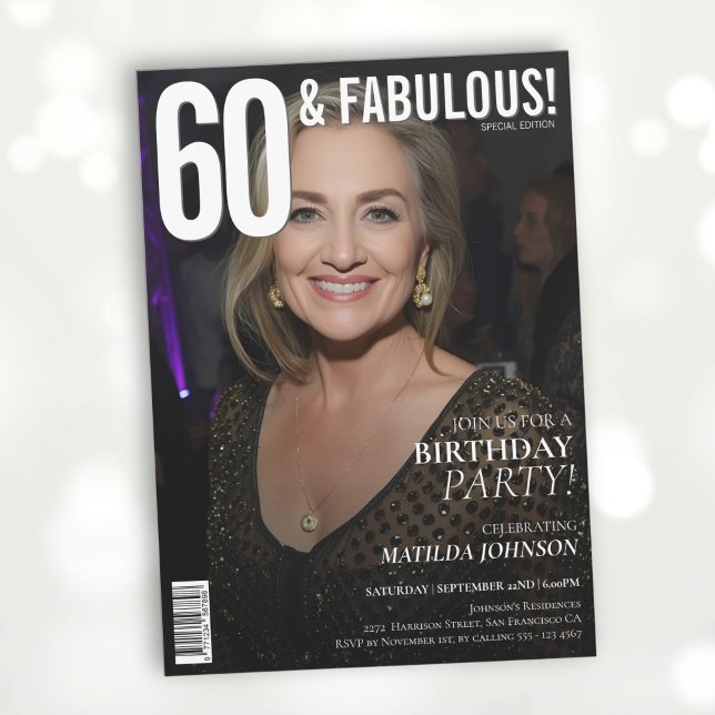 60 und Fabulous Magazine Cover 60. Geburtstag Einladung (60 and Fabulous Magazine Cover 60th Birthday Invitation)