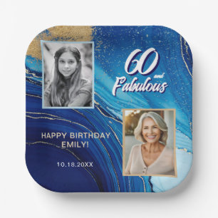 60 und Fabulous Marble Glitzer 2 Foto Geburtstag Pappteller
