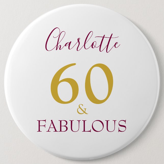 60 und Fabulous Modern 60. Geburtstag Button (Vorderseite)